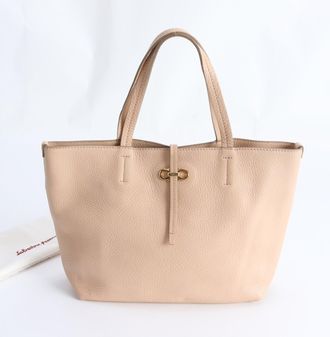 Ferragamo Gancini Beige Leather Handbag Tote Bag (Pre-Owned)