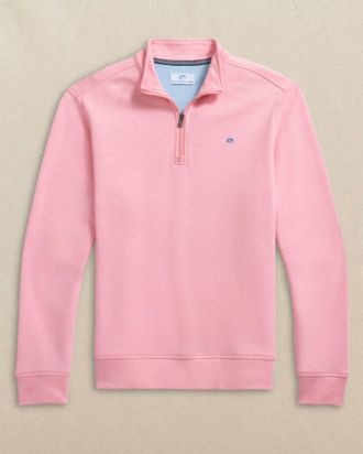 Southern Tide Mens Sandy Cove Pique Quarter Zip Pullover In Sea Pink