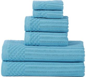 Superior Highly Absorbent 6Pc Solid And Checkered Border Cotton Towel Set