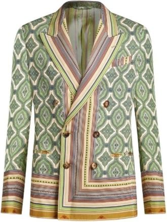Etro Double-breasted Blazer met Strepen en Medaillons - Heren - Blazers - Groen - M - Jassen