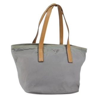 Prada Pre-owned Tote Bags, female, Gray, Size: ONE SIZE Pre-owned Nylon Tote Bag