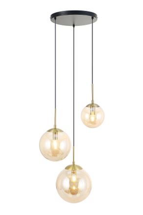 Novel H&auml;ngeleuchte, Schwarz, Goldfarben, Bernsteinfarben, Metall, Glas, rund, 40x120x46 cm, RoHS, CE, Lampen & Leuchten, Innenbeleuchtung, H&auml;ngeleuchten, Pe