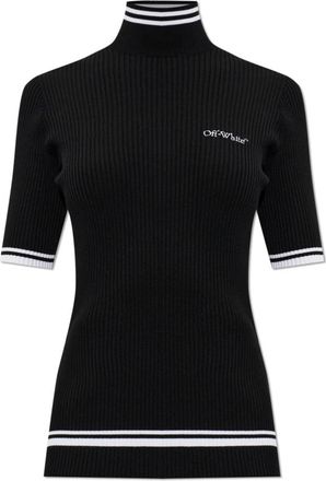 Off-white Jurk met hoge hals - Dames - Coltruien - Zwart - L - Leer - Truien & Vesten