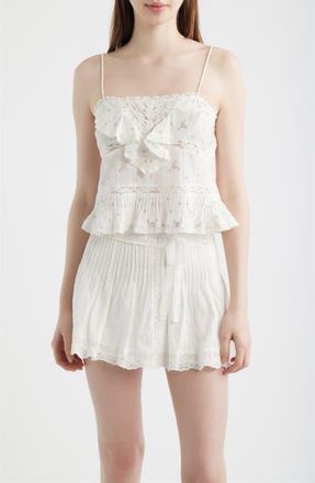 LoveShackFancy Ondeline Embroidered Ruffle Camisole in Sun Bleached Meadow at Nordstrom, Size Xx-Small