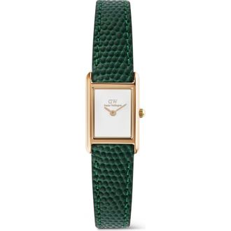 Daniel Wellington Bound Mini Tank Leather Strap Watch, 17mm x 26mm in Rose Gold-Tone/Green at Nordstrom