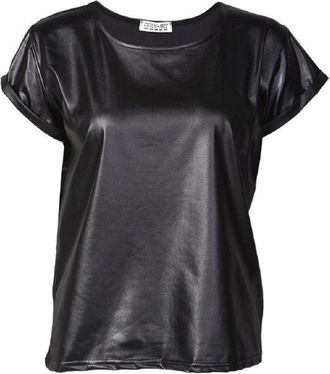 ZEE FASHION Ladies Celebrity Top Wet Look PVC PU T Shirt Vest Size 8-26 (Black, XXXL-UK(24-26))