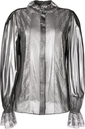 Alberta Ferretti laminated-finish lace shirt - women - Polyester - 40 - Grey