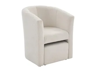 Vente-Unique Poltrona cabriolet e pouf in Tessuto bouclette Bianco - JOVANA