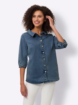 Heine Jeansbluse HEINE, Damen, Gr. 34, blau (blau, stone, washed), 81% Baumwolle, 17% Polyester, 2% Elasthan, unifarben, Blusen Jeansbluse