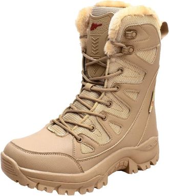 Generic Men thick fleece cold resistant and warm high top snow boots outdoor anti slip and wear resistant hiking boots (Khaki,6.5)