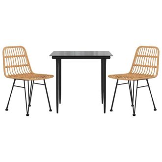 Berkfield Home Beautiful 3 Piece Garden Dining Set Poly Rattan in Tan