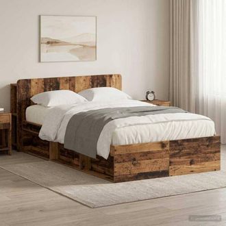 Berkfield Home Bed Frame with Storage Old Wood 120 x 190 cm Engineered Wood in Brown