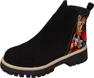 Generic Black Women Stylish Short Boots with Side Zipper and Low Heel for Outdoor Indoor Activities