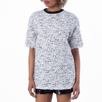 Balmain Short Sleeve Tweed T Shirt, Brand Size 38 (US Size 6)