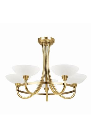 Netlighting Cagney 5 Light Semi Flush Multi Arm Ceiling Light Antique Brass White Glass G9