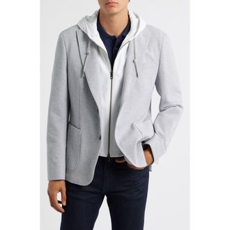 BOSS Hanry Slim Fit Cotton Blend Sport Coat with Removable Hoodie Bib in Open Grey at Nordstrom, Size 38 Regular