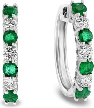 Diana M. Jewels 1.15ctw Diamond and Emerald Hoop Earrings in 14k White Gold