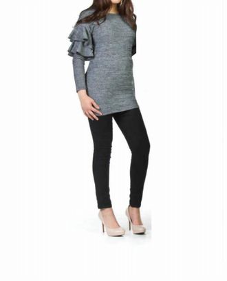 Papillon Ruffle Sleeve Detail Ribbed Sweater In Black