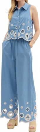 Entro Embroidered Hem Pants In Blue