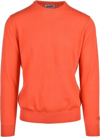MC2 Saint Barth Orange Extrafine Merino Wool-Cashmere Crewneck Sweater