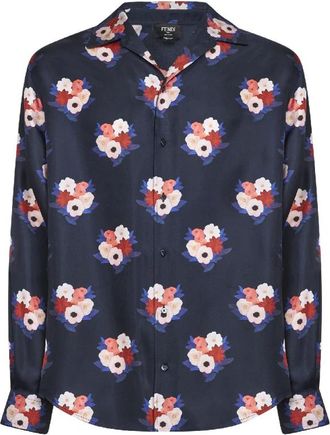 Fendi Printed Silk Shirt - Heren - Casual Overhemden - Blauw - M - Overhemden