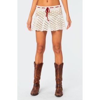 Edikted Jaslene Crochet Cover-Up Miniskirt in White at Nordstrom, Size Large