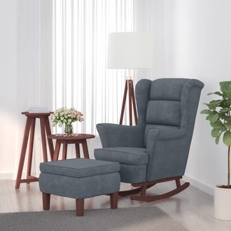 vidaXL Sill&oacute;n Mecedora Patas Madera Y Taburete Terciopelo Gris Oscuro Vidaxl