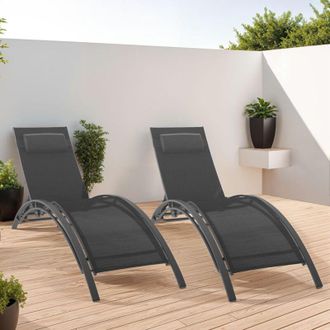 IDMarket Set di 2 lettini da giardino reclinabili in acciaio HAVANE in tela grigia con cuscini