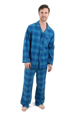 Leveret Mens 2-pc. Cotton Flannel Plaid & Solid Holiday Pajama Set in Plaid Blue & Navy at Nordstrom, Size Xx-Large