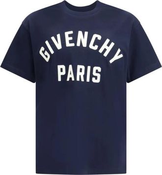 Givenchy Logo T-shirt met contrasterend gestikt logo - Heren - T-shirts - Blauw - XL - Katoen - Tops