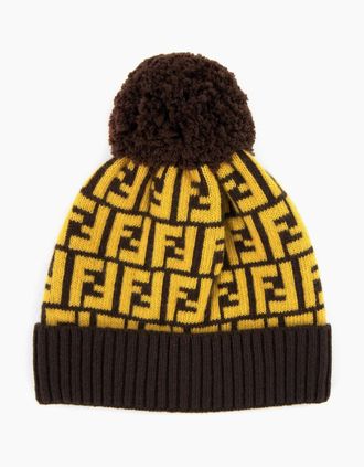 Fendi Mens Fendi FF Logo Bobble Hat Yellow - Size: OS