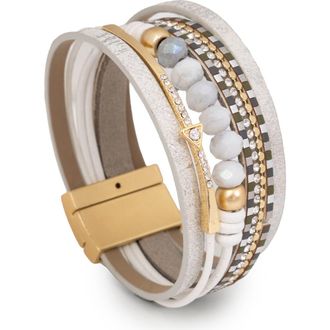 Saachi Beaded Leather Multistrand Bracelet in White at Nordstrom Rack