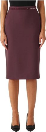 Elisabetta Franchi Rokken, Dames, Paars, S, Leer, Rok in Cr&ecirc;pe Stof met Logo Lint