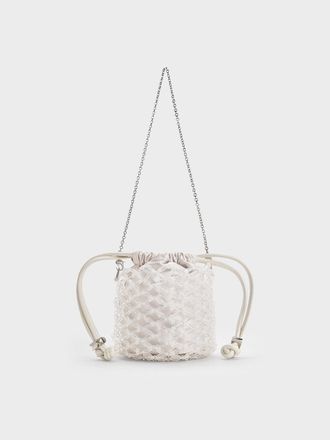 Charles & Keith Beaded Chain-Handle Bucket Bag