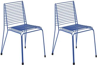 Beliani Set of 2 Garden Chairs Blue Steel Frame Stackable Outdoor Patio Modern CHIEVE