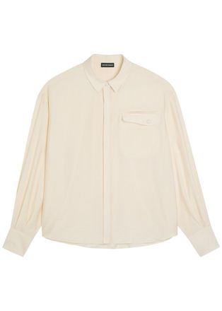 Emporio Armani Crinkled Woven Shirt - Cream - 46 (UK14 / L)