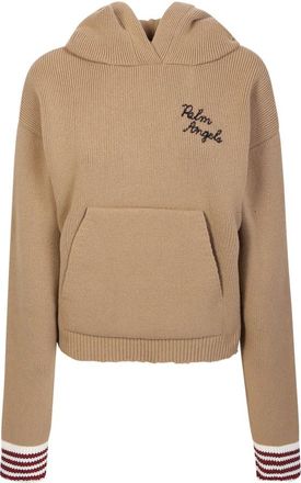 Palm Angels Cropped Hoodie - Dames - Hoodies - Beige - M - Katoen - Hoodies & sweatvesten