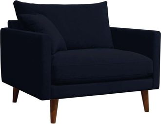 DRAWER Sillón XL de terciopelo con patas de madera oscura - Azul marino