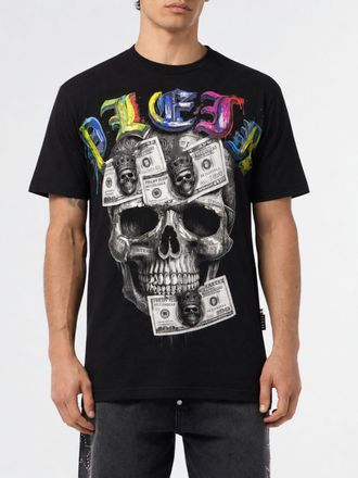 Philipp Plein T-shirt in cotone con stampa Skull e logo a contrasto