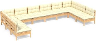 vidaXL Muebles De Jard&iacute;n 10 Pzas Y Cojines Madera Maciza De Pino Crema Vidaxl