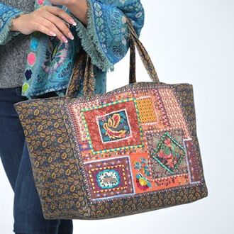 Vismaya Folklore Garden Patchwork Tote Bag in Black at Nordstrom