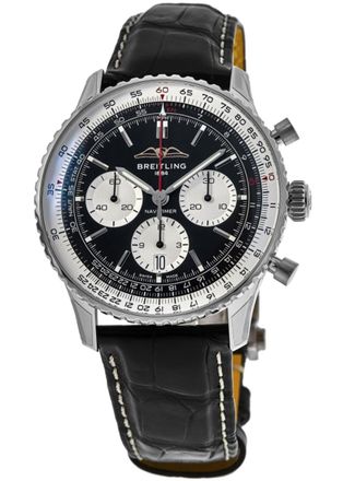 Breitling Navitimer B01 Chronograph 43 Automatic Black Dial Leather Strap Mens Watch AB0138211B1P1