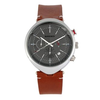Breed Mens Tempest Chronograph Leather-Band Watch w/Date - Grey/Brown Stainless Steel - One Size