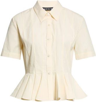 Ashlyn Lulu Cotton Button-Up Shirt in Cream at Nordstrom, Size X-Small