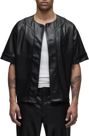 Hudson Faux Leather Baseball Jersey in Black at Nordstrom, Size Xx-Large