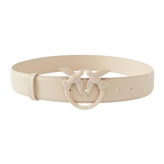 Pinko Love Birds Diamond Cut Riem - Dames - Riemen - Beige - M - Leer - Accessoires