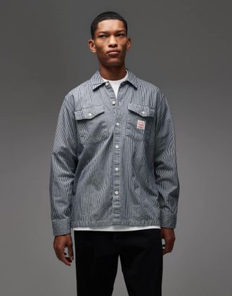 Levi's Workwear Capsule - Camicia in denim blu navy a righe con etichetta con logo