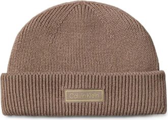 Calvin Klein ribbed logo-patch beanie - men - Wool/Cashmere - One Size - Brown