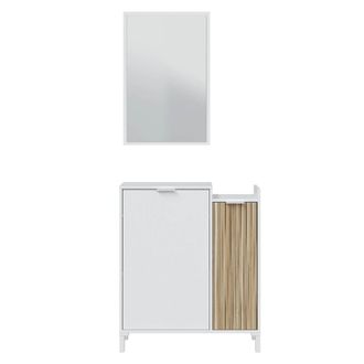 Calicosy Mueble de entrada 2 puertas y 1 espejo L91 cm - Ethna - Blanco