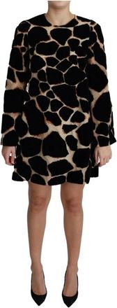Dolce & Gabbana Zwarte Giraffe Print Shift Mini Jurk - Dames - Korte kleedjes - Zwart - 2XS - Nylon - Kleedjes